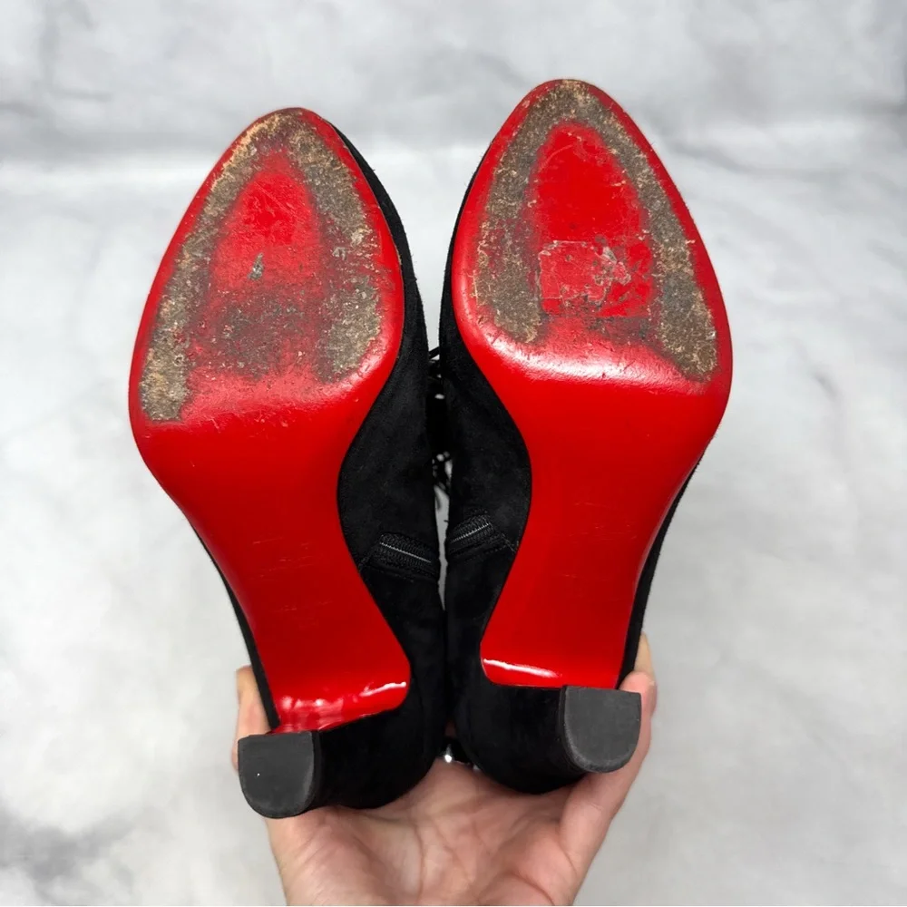 Christian Louboutin Christina 85 Tassel Suede Block Heel Ankle Boots Black 35